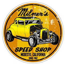 Trooperbay Milner's Speed Shop American Graffiti Drag Racing Hot Rod Decal Bumper Sticker