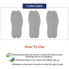 Sintege 3 Pairs Breathable Shoe Insoles Inserts Ultra-Soft Cushioning Walking Comfort Double-Layer Latex Foam Perforated Replacement Insoles for Men 7-11 Woman 2-8(Grey)