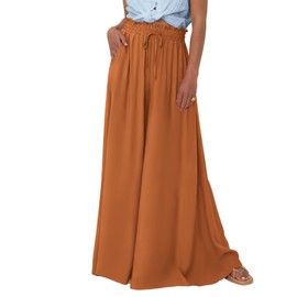BTFBM Women Casual High Waist Wide Leg Pants 2025 Summer Fall Long Palazzo Pants Pocket Lounge Vacation Beach Trousers(Solid Brown, Large)