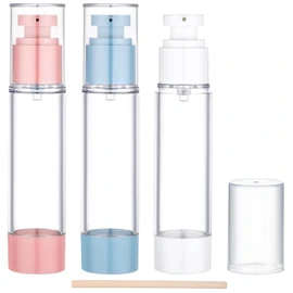 Segbeauty Vacuum Bottle, 50ml 3 Pack Pump Bottle, Cosmetic Divider Bottle, Push Bottle, Travel Bottle, Plastic Container, Refill Bottle, Portable, Milky Lotion, Travel Supplies, Leak Proof (White +