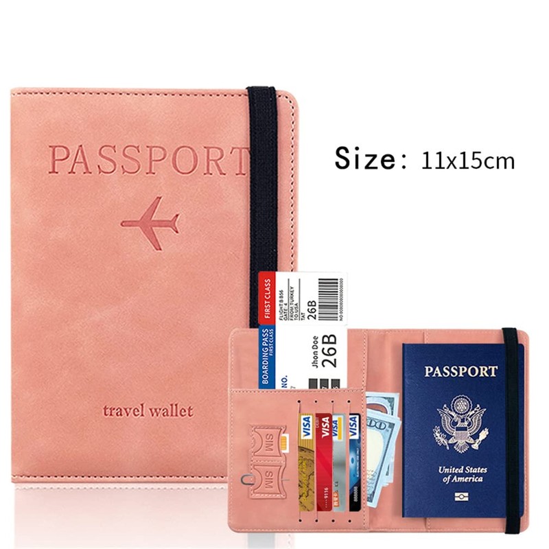 LELYFIT Passport Book Holder Cover Case with Elastic Strap,PU Leather