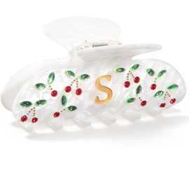 CHLINS Initial Cherry Hair Clips for Women Girls - Cute Glitter Monogram Claw Clips with Rhinestone Cherry Print Hair Accessories, Ideal Birthday Bridesmaid Gifts for Teens Girls, Letter S