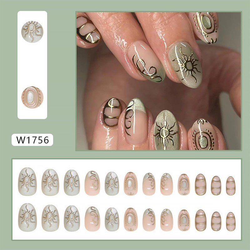 24Pcs Almond Press on Nails Short Oval Fake Nails Blackish