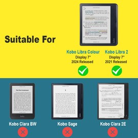 J.M.SHOW Case for 7" Kobo Libra Colour (2024 Release) & Kobo Libra 2 (2021 Release), Soft TPU Protective Back Cover with Hand Strap and Card Slot, Auto Wake/Sleep, Black