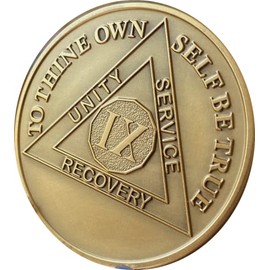 9 Year AA Medallion Premium Bronze Sobriety Chip Serenity Prayer Back