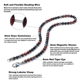 WESTMIAJW Mens Hematite Red Tiger Eye Onyx Beads Beaded Necklace Chain Natural Gemstones Jewellery 50cm