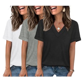 3 Pack T-Shirts Short Sleeve V Neck Tees Tops for Women Loose Fit Top Fashion Basic Tops 2025 Casual Summer Spring Outfits