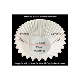 Pine & Pebble® Large Coffee Filters (500 Ct) | Tall-Walled Basket Style (9.84" Dia x 4.33" H) | No Grounds, No Mess | Fits BUNN & 12-Cup Commercial Brewers | Ideal for Home, Office & Cafés