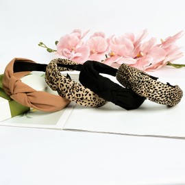 Nfvjfxz 4PCS Knotted Headbands for Women Boho Fashion Wide Head Bands with Knot for Women Brown Beige Black Hairbands Non-slip Hair Accessories Birthday Wedding Decoration Gift