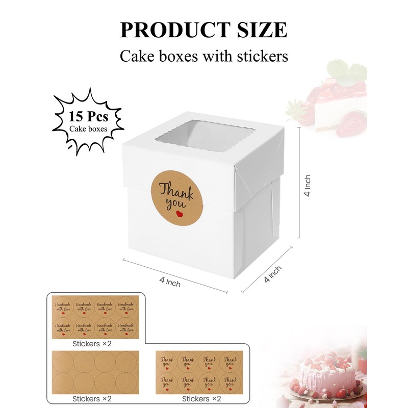 COTOPHER 15Pcs Mini Cake Boxes, 4x4x4 Inches Bakery Boxes with