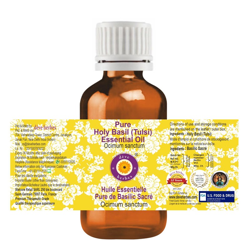 Deve Herbes Pure Holy Basil (Tulsi) Essential Oil (Ocimum Sanctum)