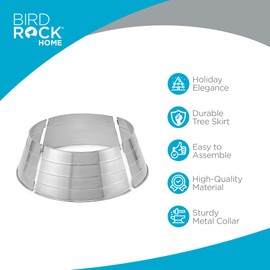 BIRDROCK HOME 4-Panel Hammered Metal Christmas Tree Collar - Stylish Holiday Tree Skirt Alternative - Durable Iron Construction Base Cover - Protects Tree Base from Pets - Easy Assembly - Soft Silver