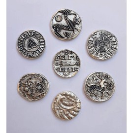 Viking Coins Silver Plated Metal Viking Treasure Original Gift Gadget Idea for Fans Cosplay Fantasy Set 7 Reproduction Vikings Coins