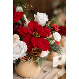 Ling's Moment Christmas Flowers Artificial, Red Poinsettias Artificial Christmas Flowers and Greenery Grand Combo for DIY Wedding Bridal Bouquet, Centerpieces, Home, Floral Arrangement Decor, etc.