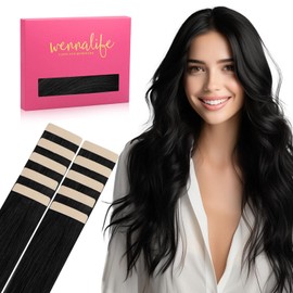 WENNALIFE Tape Extensions Real Hair Deep Black 10 Pieces Tape-In Extensions Real Hair 20 g 30 cm Invisible Hair Extensions Real Hair Invisible Straight Real Hair Extensions Tape Refill Pack for Girls