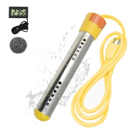 Calentador de Agua de Inmersión 1500W, Calentador de Agua Electrico Portatil, con Carcasa de acero inoxidable 304, Termómetro LCD digital y cepillo de limpieza, Calienta 19 litros de agua en minuto