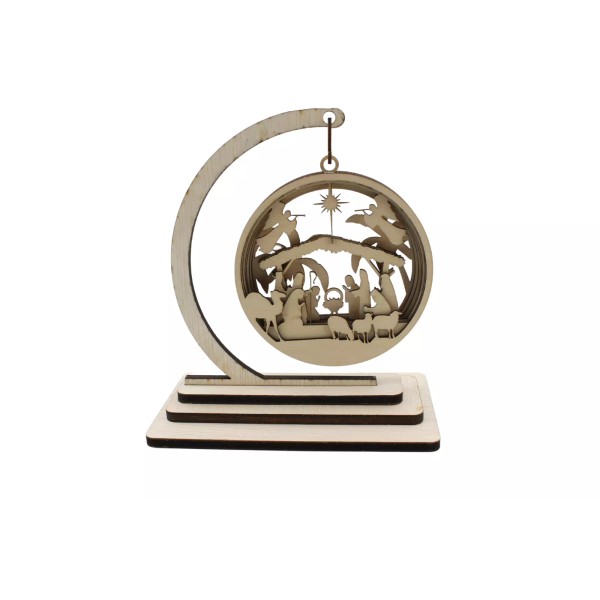 Handcrafted Small Layered Laser Cut 3D Wood Hanging Christmas Nativity