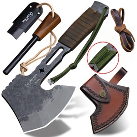 BA-KOR 12.2-inch DC53 Steel 10mm Thick Multi-Functional Survival Axe for Camping, EDC Tool, Jungle Logging Axe + Axe Sheath (5.9in) Cerium igniter