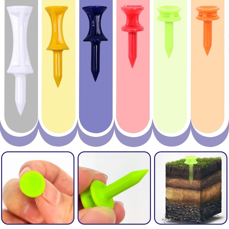 TRKETK 60 Pcs Mixed Sizes Castle Golf Tees Plastic Golf