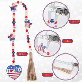 4th of July Garland Wooden Beads Decor, Patriotic Red White Blue Rustic Home Mantle Decorations, 2.5ft &0.6ft Farmhouse Style Independence Day Wood Beadfor Memorial Day & 4th of July Decor