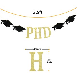 PHD Banner for 2024 Graduation Party Decorations, Congrats PHD, 2024 Doctor Graduation Party Bunting Decorations Gold Black Glitter.