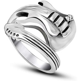 DOCCESTU Men Women Stainless Steel Personality Music Guitar Punk Rock Jewelry Ring Stainless Steel Rings Jewelry Jewelry Fashion Open Punk Adjustable Music Guitar Ring Hip hop Style Ring