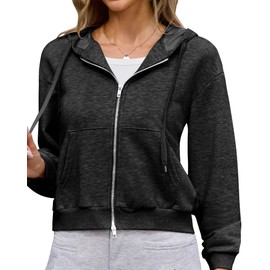 Gardenwed Womens Zip Up Hoodies Oversized Sweatshirts Fall Winter Fashion Outfits Casual Jackets 2025 Black L