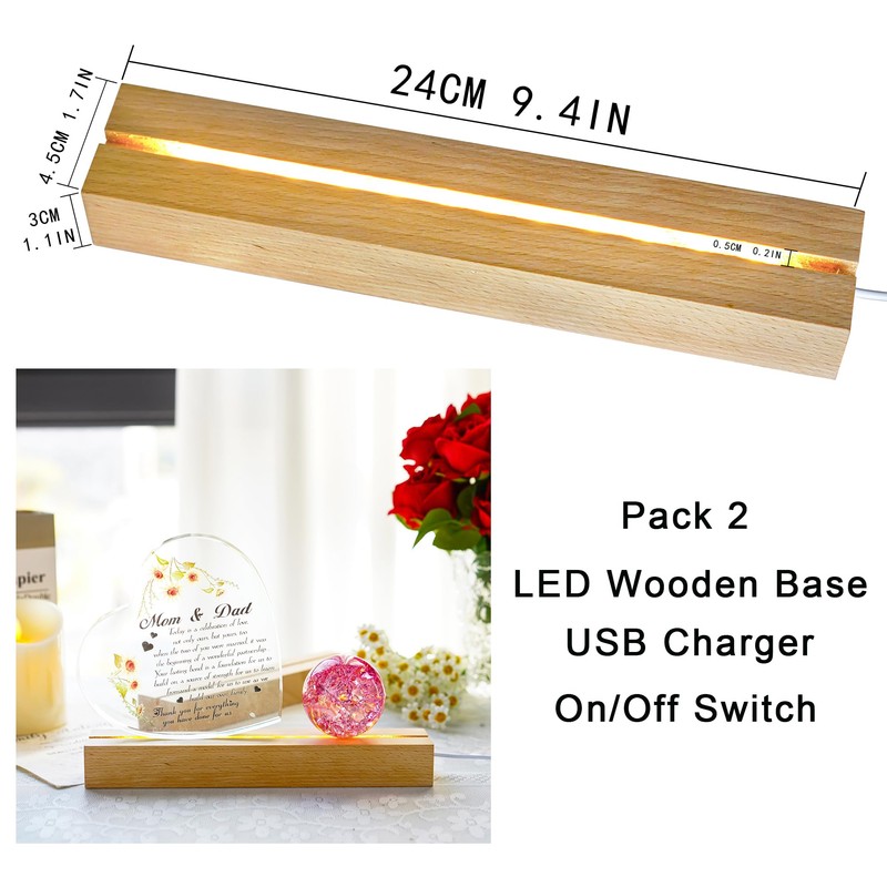 ZEERSHEE 2 Pcs 9.4 Inch Wooden Rectangle LED Light Display