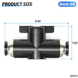 TAILONZ PNEUMATIC 8mm OD Ball Valve Air Flow Control Valve Push to Connect Fitting BVU-8（Pack of 3）