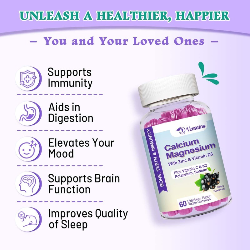 High Absorption Calcium Gummies, Sugar Free Calcium Magnesium Supplement with