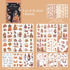 NOGAMOGA Autumn Journaling Sticker Book, A5 Size, 20 Sheets of Pre-Cut PET & Paper Stickers for Scrapbooking, Card Making and Junk Journaling Supplies, Orange