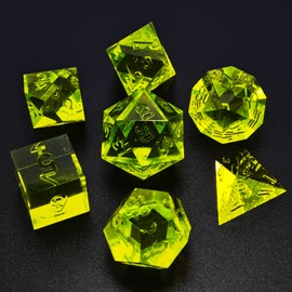 Bescon Crystal Clear (Unpainted) Sharp Edge DND Dice Set of 7, Razor Edged Polyhedral D&D Dice Set for Dungeons and Dragons Role Playing Games, OliveDrab Color