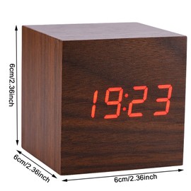 Cocoarm Digitaler Wecker mit LED-Zeitanzeige Temperatur Sprachsteuerung Kleine Elektrische Holzuhren für Schlafzimmer, Nachttisch, Schreibtisch, Schwarz(Braunes Holz + rotes