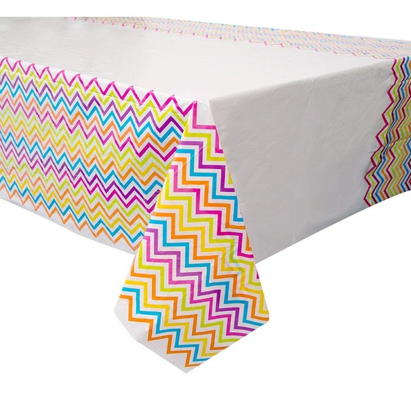 Rainbow Chevron Plastic Tablecloth, 84" x 54"