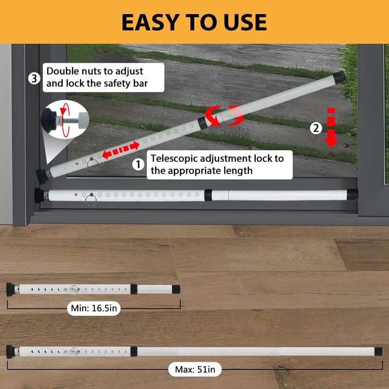 PBHEPJ Sliding Door Security Bar 2 Pack, 18.5-51 inch Adjustable
