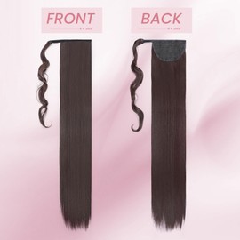 Clip in Ponytail Extension Wrap Around Long Straight Pony Tail Hair 32 Inch Synthetic Hairpiece - Dark Brown
