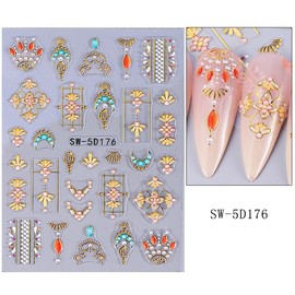 Boho Nail Stickers for Nail Art Sun Moon Nail Decals Gold Nail Art Stickers 3D Self Adhesive Stickers for Nails Designs DIY Nail Decoration Accessories for Women Girls 2 Sheets