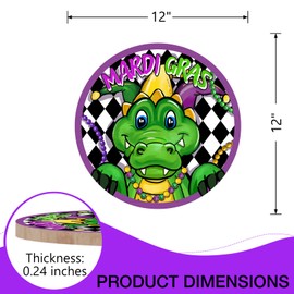 Deroro Mardi Gras Alligator Front Door Sign, New Orleans Carnival Wood Door Hanger Outdoor Outside Porch Decor, Checkerboard Beads Wooden Wreath Indoor Wall Hanging Decoration
