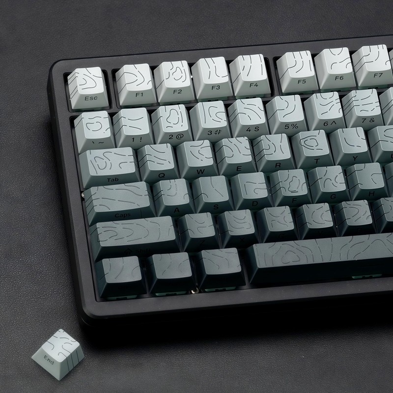 dagaladoo White/Grey Topographic keycap Sets Line Backlit Gradient keycaps Shine