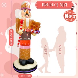 AerWo 8FT Christmas Inflatable Outdoor Decoration, Inflatable Nutcracker with Little Gingerbread Christmas Blow up Yard Decorations with LED Lights, Nutcracker Christmas Decor Outdoor for Yard Lawn