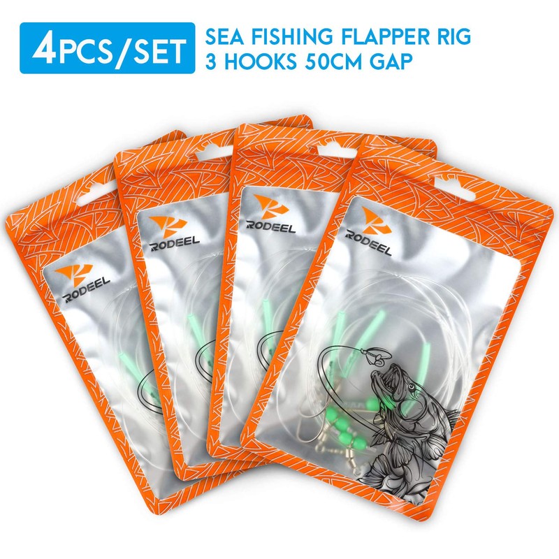 Rodeel 4 PCS Sea Fishing Rigs Flapper Rig Three Hook
