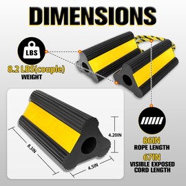 FITHOIST Heavy-Duty Wheel Chocks, Rubber Wheel Block Non-Slip Base with 86 Inch Nylon Rope Yellow Reflective Tape, Tire Chocks for Travel Trailers Car Camper Truck(8, 8 Pack with 4 Ropes)