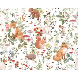 COKCOKR Animal Wallpaper,17.71" x 118.1"Thicken Peel and Stick Wallpaper Rabbit/Fox/Squirrel/Hedgehog/Flower Blossoms Self-Adhesive Contact Paper for Living Room Bedroom Washroom Cabinet Wall