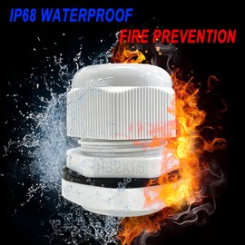 Pack of 6 Cable Glands M32 x 1.5, Bolatus Grey Cable Grommet IP68 Waterproof Fire Prevention Cable Glands with Locknut for Cable Guide