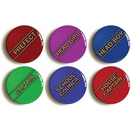 6 x"SCHOOL DISCO PREFECT" FANCY DRESS BADGES BUTTONS PINS (1inch/25mm diameter)