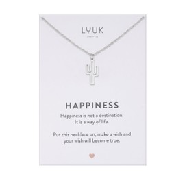 LUUK LIFESTYLE Filigree Necklaces with Pendant and Card with Happiness Saying, Timeless Design and Modern Motifs, in Silver, Gold and Rose Gold, 50 cm, Stainless Steel, No Gemstone