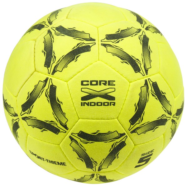 Sport-Thieme Indoor Football CoreX Indoor | Reduced Bounce | Training Ball | Hand Stitched | Available in Two Sizes | Synthetic Velour | Yellow/Black