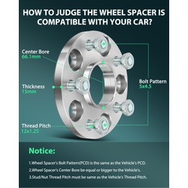SCITOO 2Pcs 5x4.5 Wheel Spacers 15mm Studs 12x1.25 Bore 66.1mm Fit for Nissan 240SX 300ZX 350Z 370Z Altima Juke Leaf Maxima Murano NV200 Pathfinder Quest Rogue Rogue Sport Sentra for Infiniti EX35