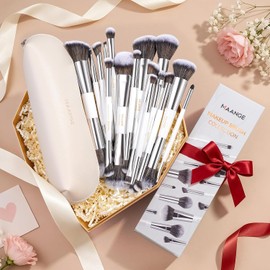MAANGE Brochas para Maquillaje Profesional, Set de Brochas para Maquillaje de 16 Piezas de Doble Punta con Caja de Regalo y Bolsa Portátil, Brochas de Maquillaje para Base, Polvo, Corrector, Contorno, Rubor y Sombras (Plata)
