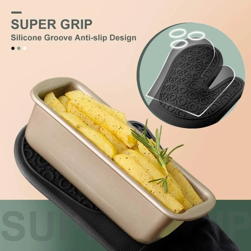 sungwoo Extra Long Silicone Oven Mitts,Heat Resistant Gloves with Quilted
